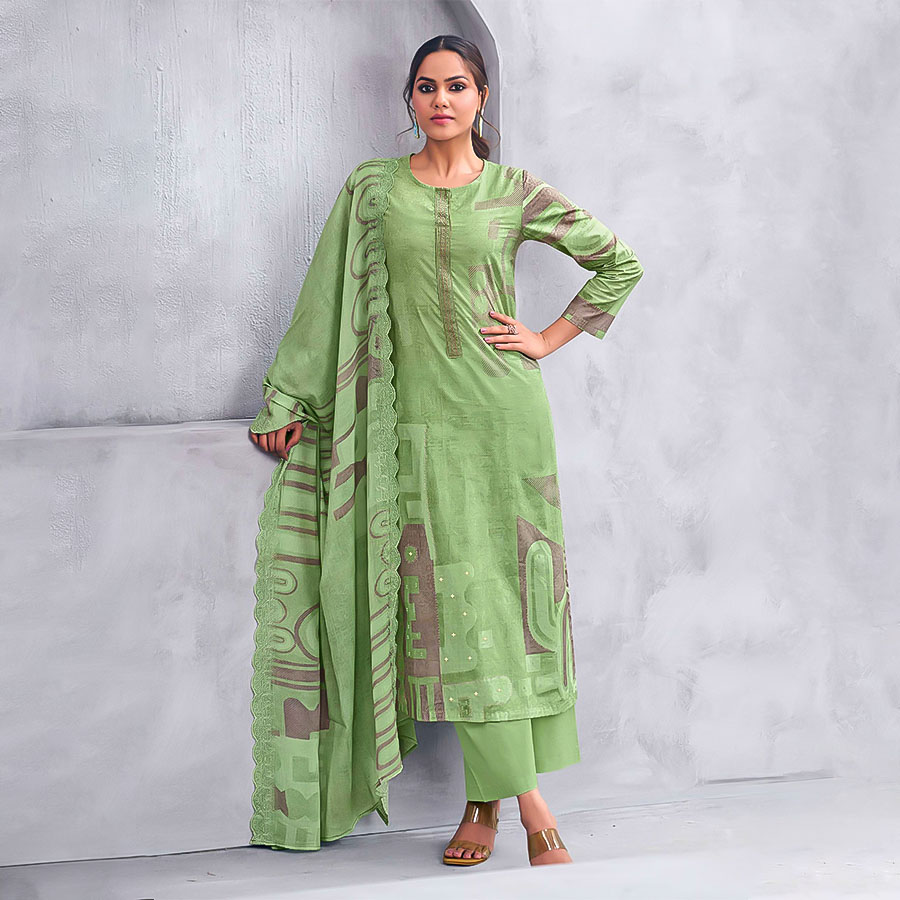 Green Cotton Lawn Casual Wear Salwar Kameez