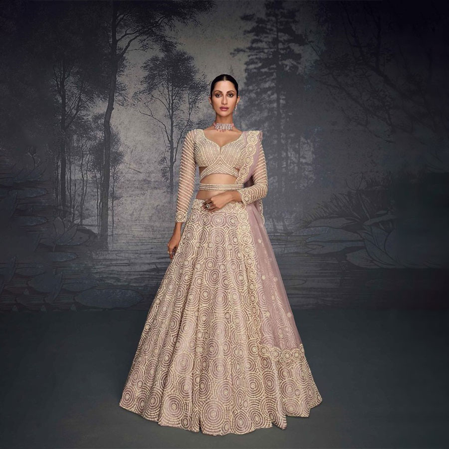 Light pink Net Designer Lehenga