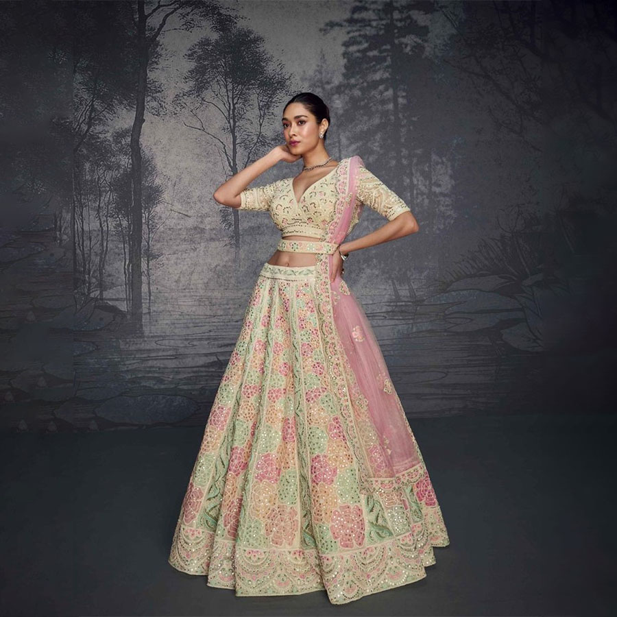 Light pink Net Designer Lehenga