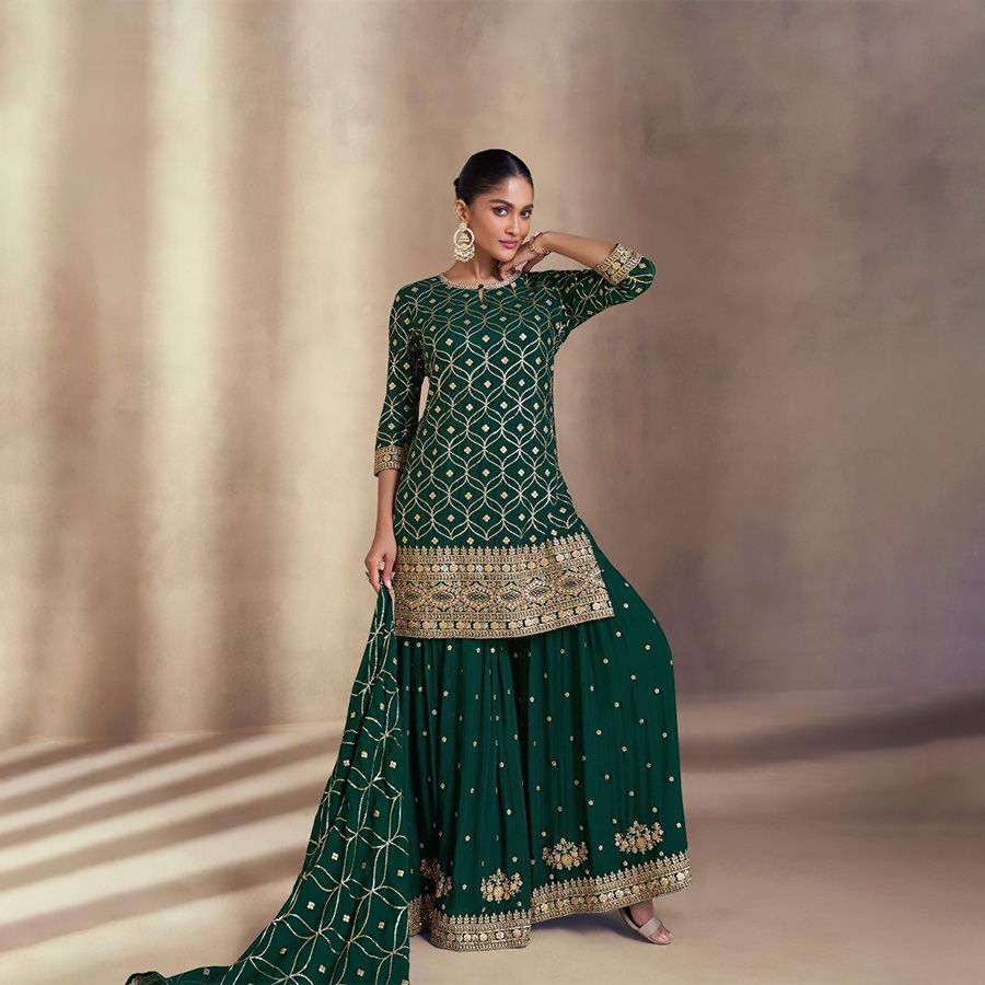 Green Georgette Designer Suit