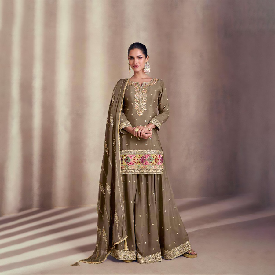 Brown Georgette Designer Suit