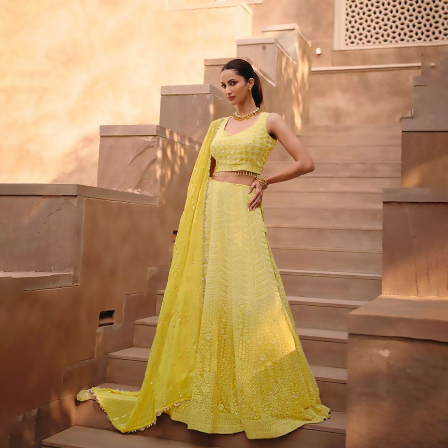 Yellow Georgette Designer Lehenga