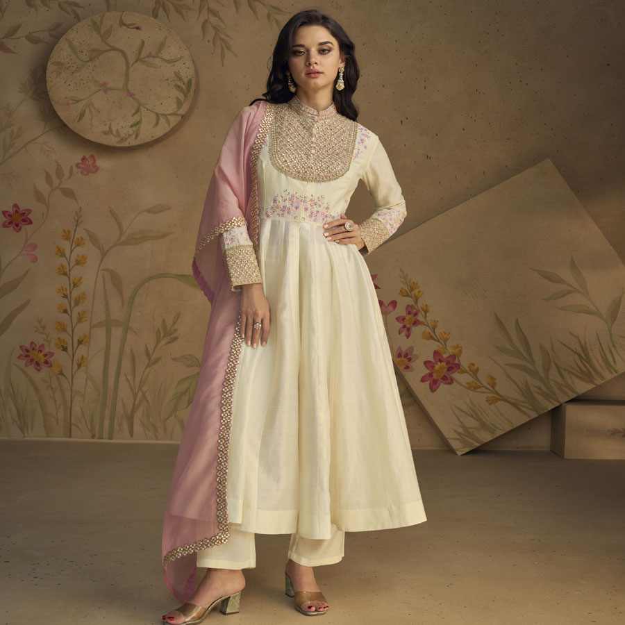 White Silk Anarkali Suit