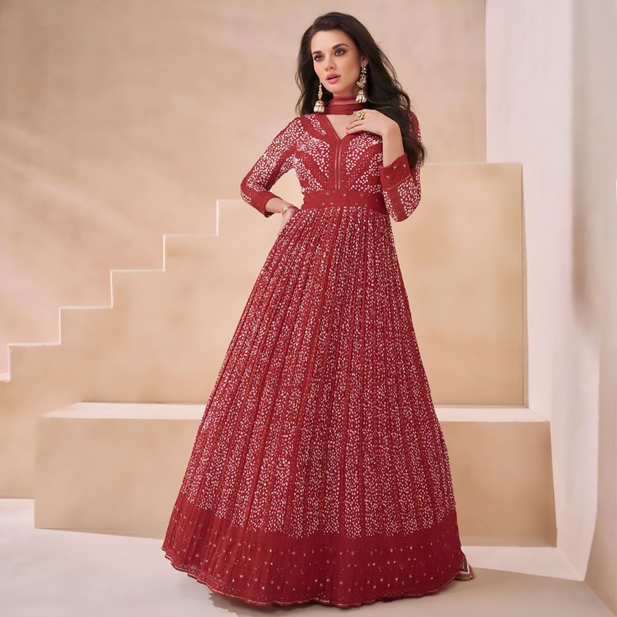 Red Georgette Designer Suit