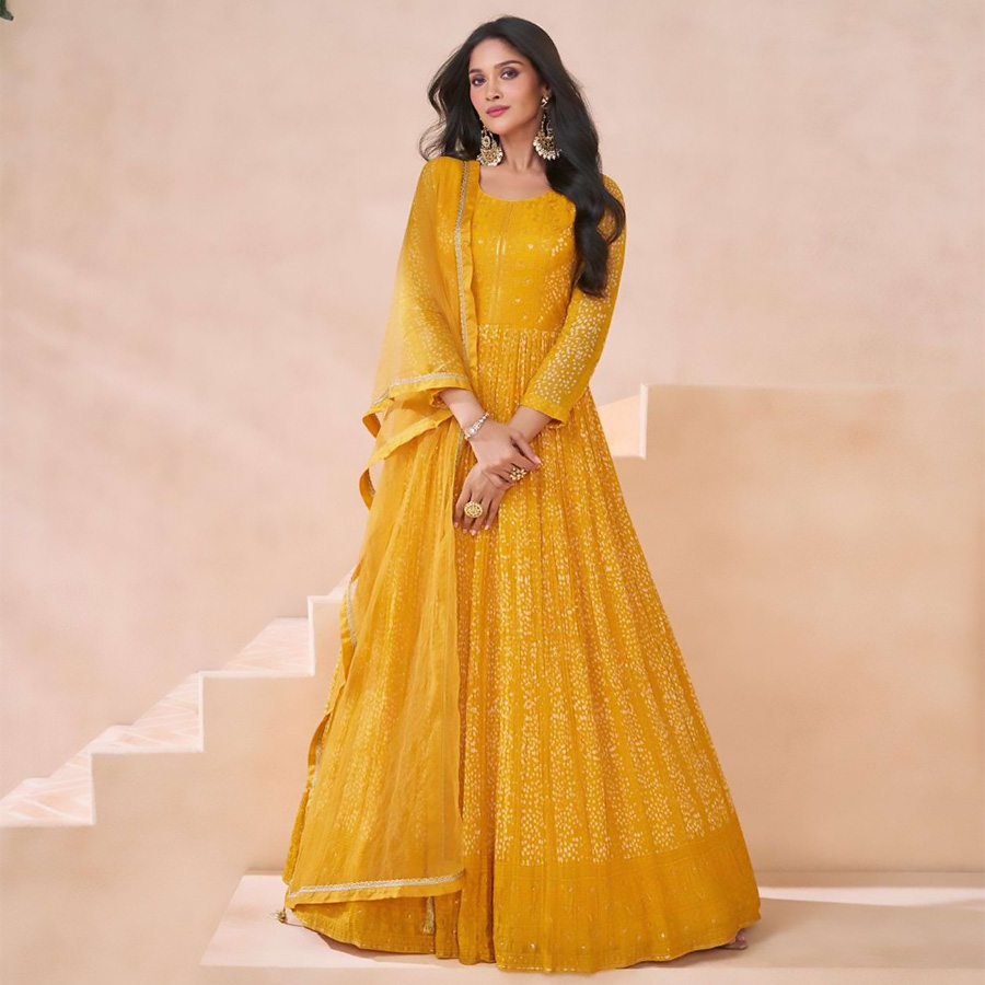 Yellow Georgette Designer Suit