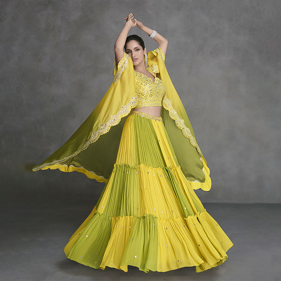 Yellow Organza Silk Designer Lehenga