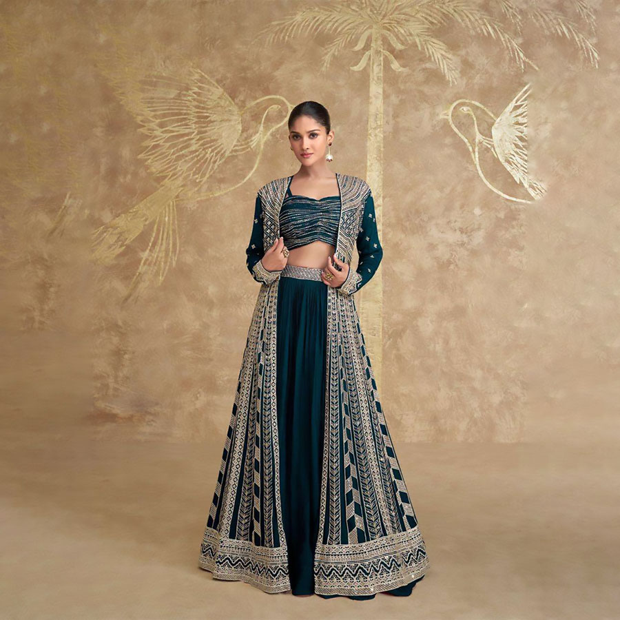 Blue Silk Partywear Lehenga