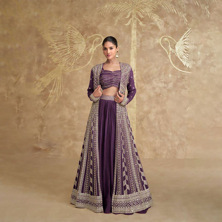 Purple Silk Partywear Lehenga