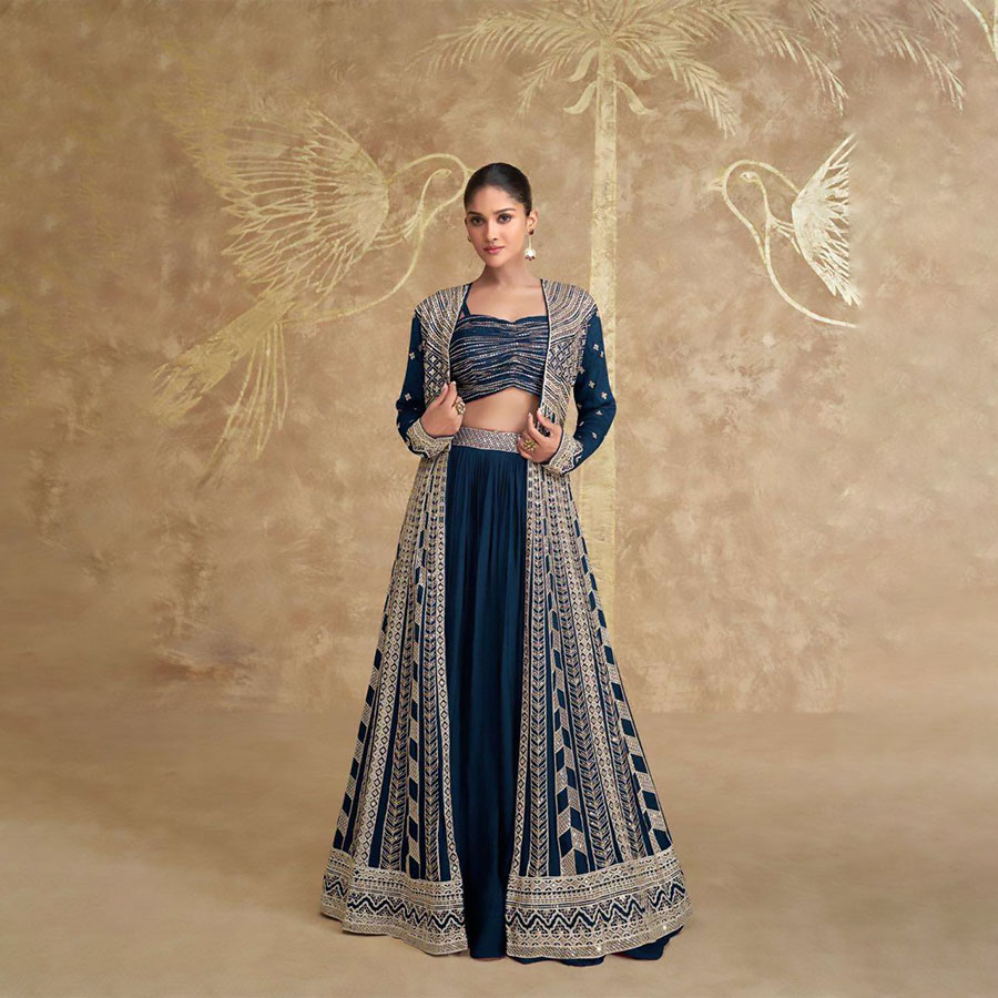 Blue Silk Partywear Lehenga