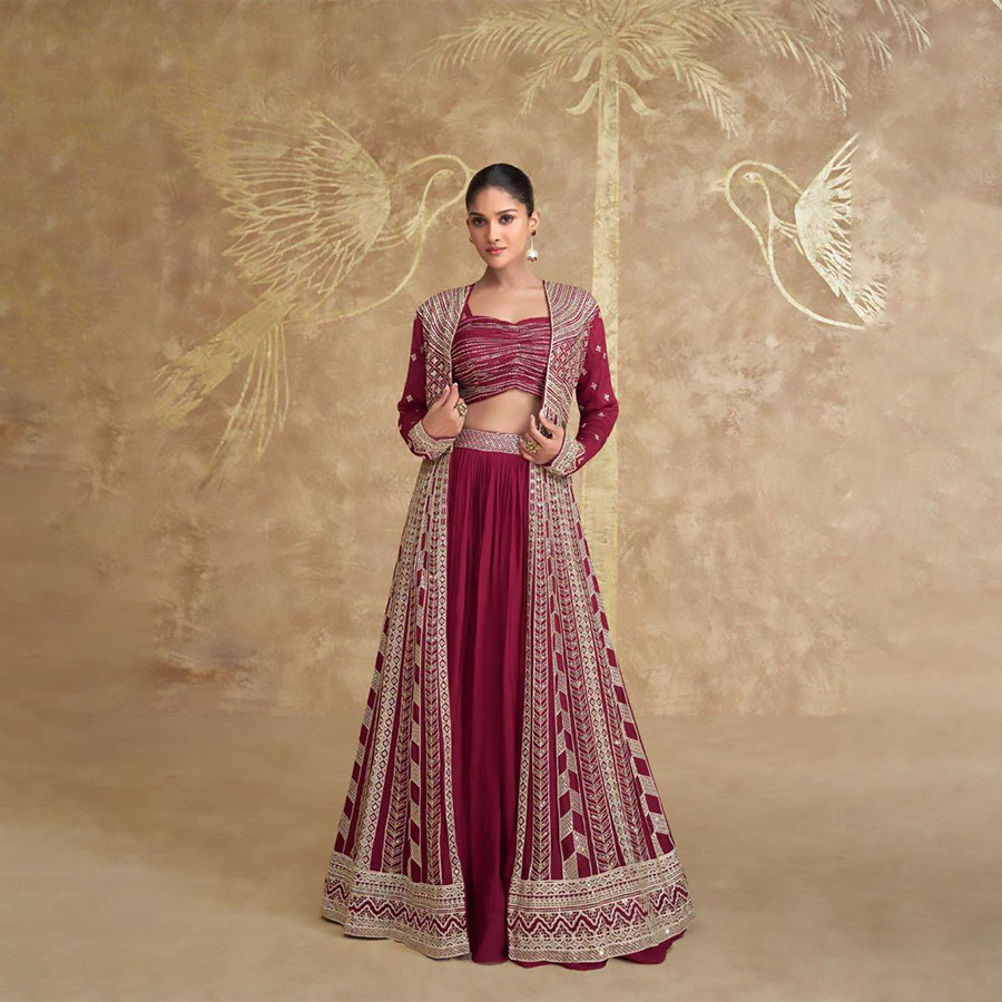 Red Silk Partywear Lehenga