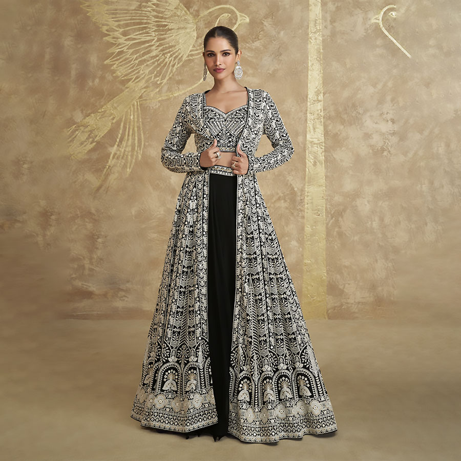 Black Gerogette Partywear Lehenga