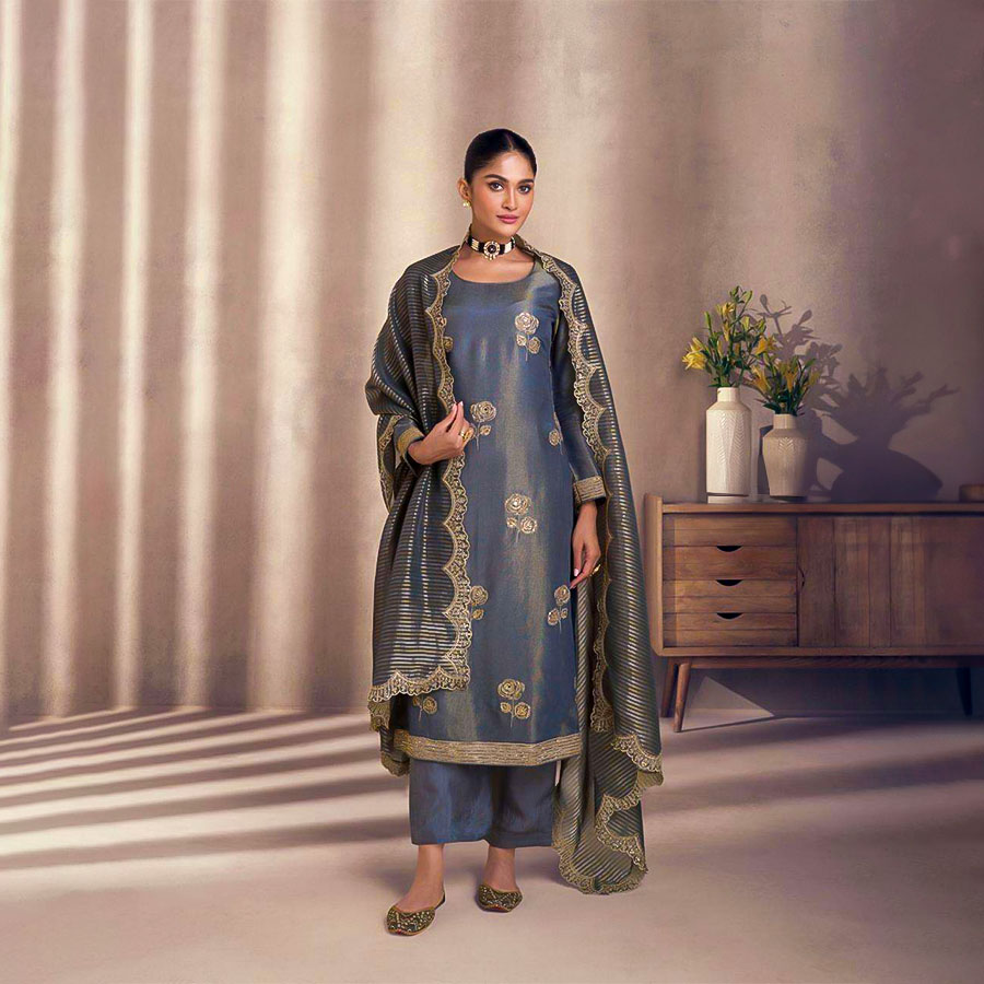 Blue Simar Silk Party Wear Salwar Kameez