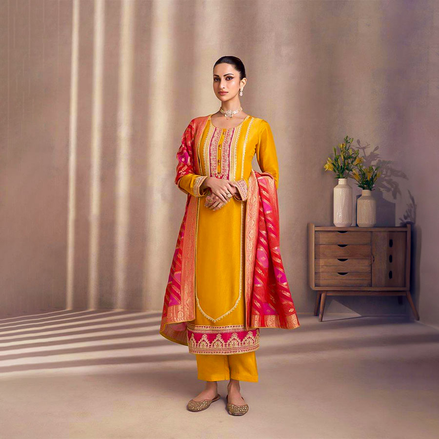 Yellow Simar Silk Party Wear Salwar Kameez