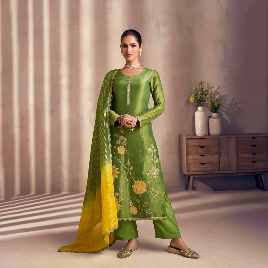 Green Simar Silk Party Wear Salwar Kameez