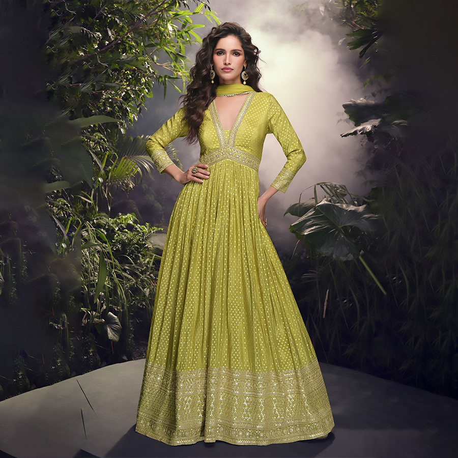 Green Silk Designer Gown