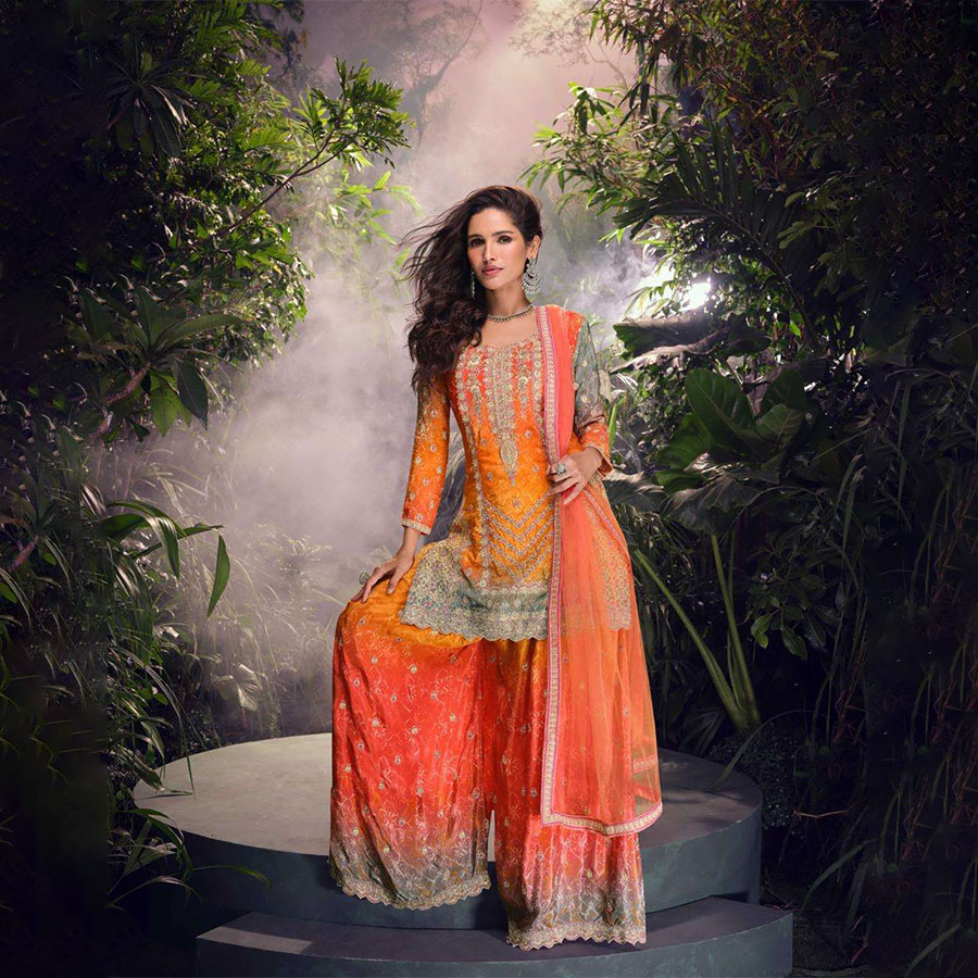 Orange Silk Designer Suit