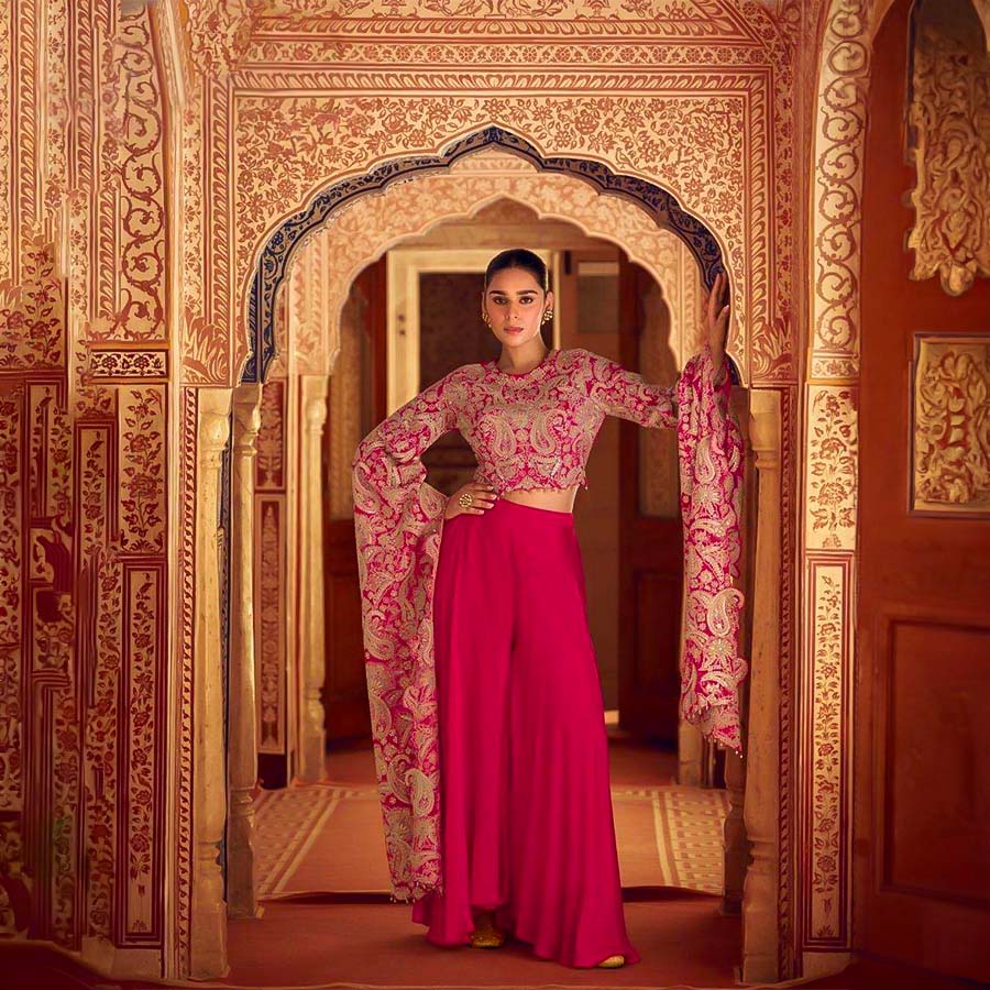 Red Chinon Silk Designer Salwar Kameez