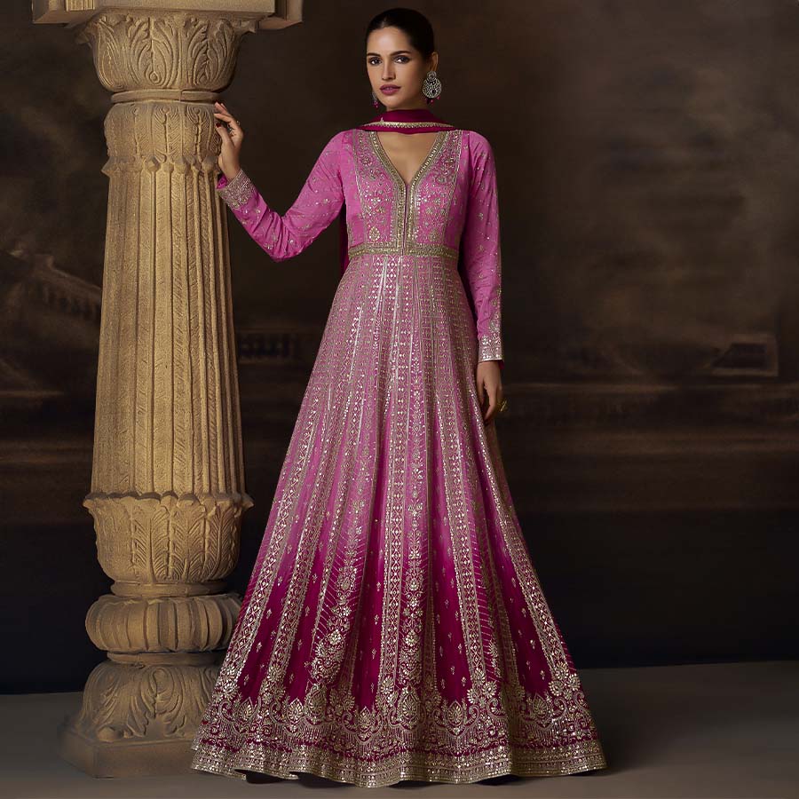 Pink Chinon Silk Designer Salwar Kameez