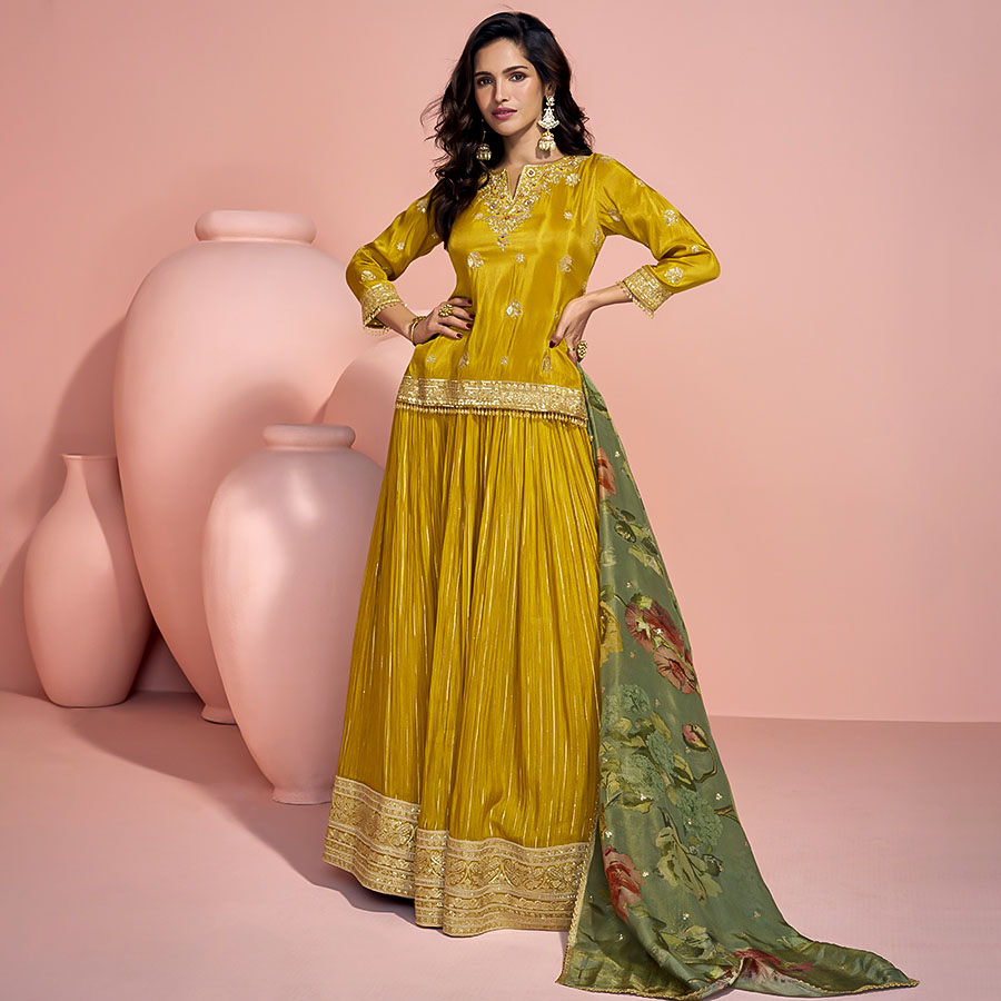 Yellow Viscose Jacquard Designer Salwar Kameez