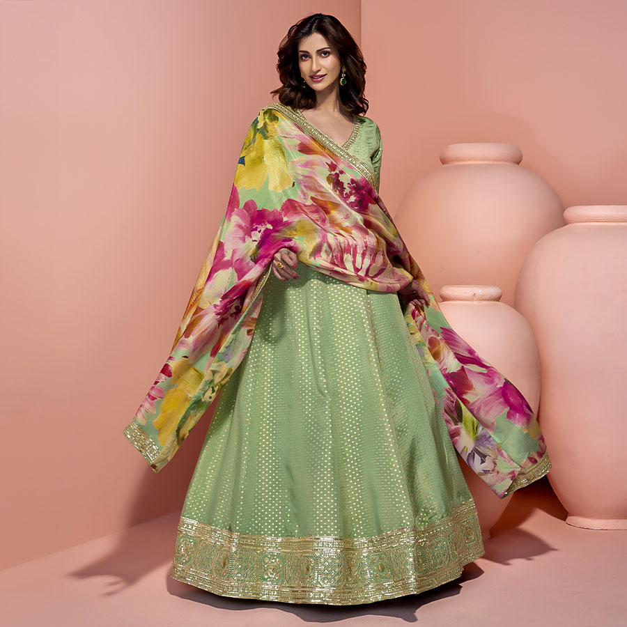 Green Viscose Jacquard Designer Salwar Kameez