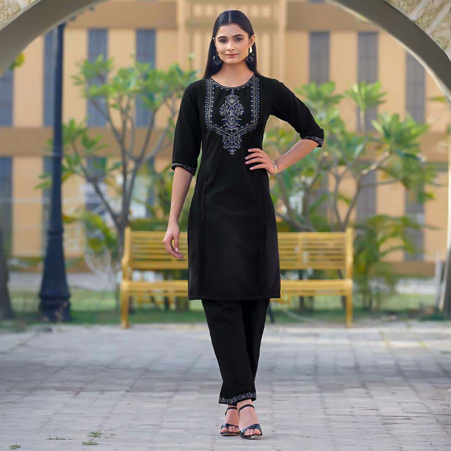 Black Cotton Denim Casual Wear Kurti