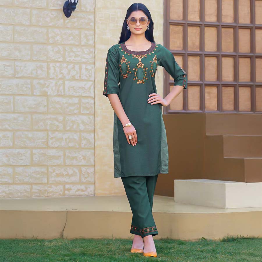 Green  Cotton Denim Casual Wear Kurti