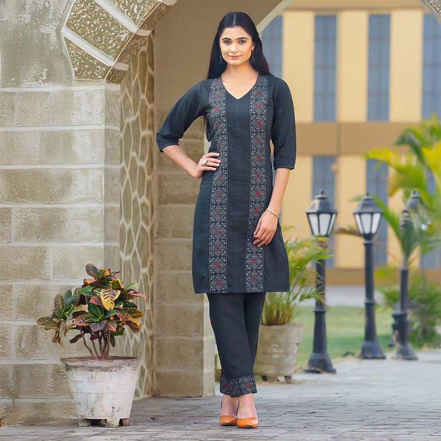 Black Cotton Denim Casual Wear Kurti