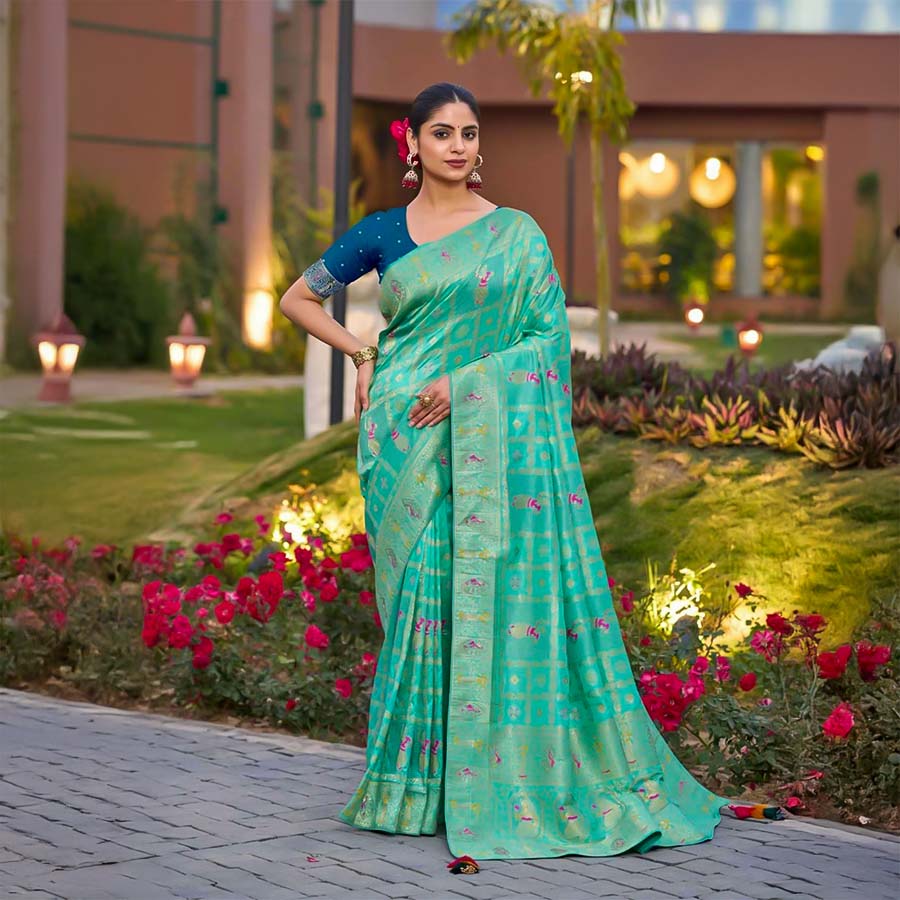 Cyan  Dola Silk Casual Wear Saree