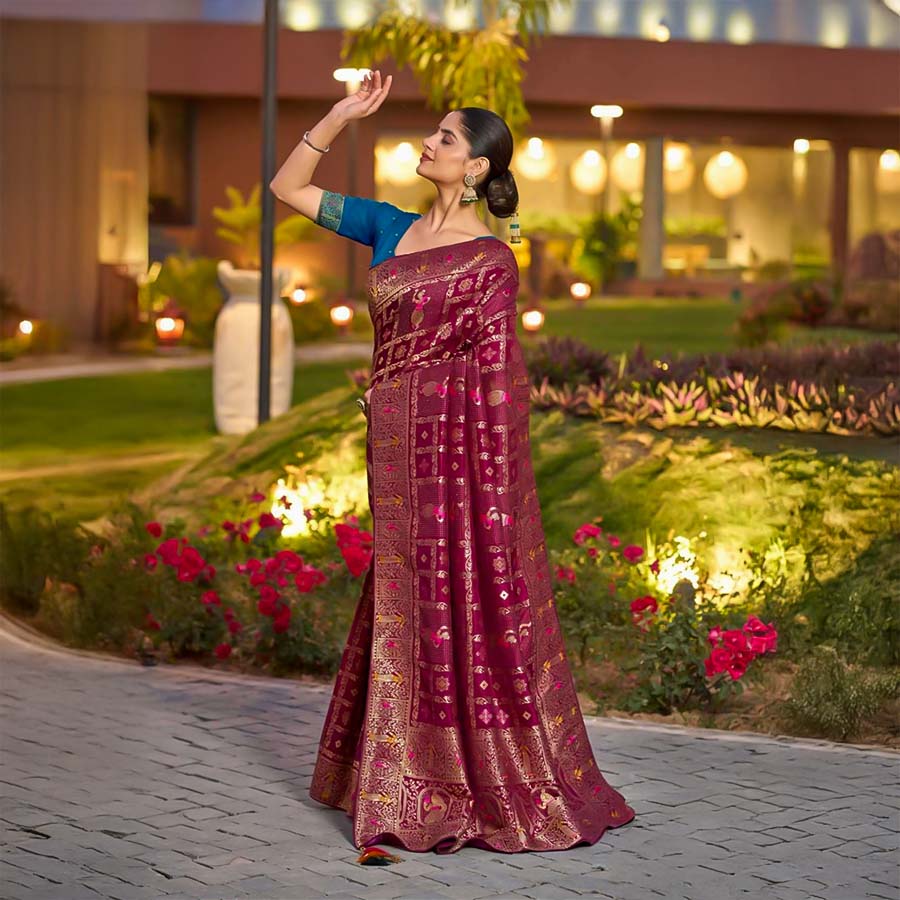 Red  Dola Silk Casual Wear Saree