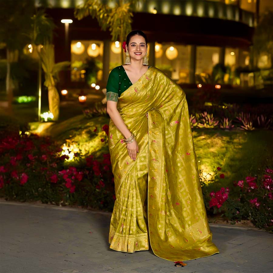 Yellow Dola Silk Casual Wear Saree