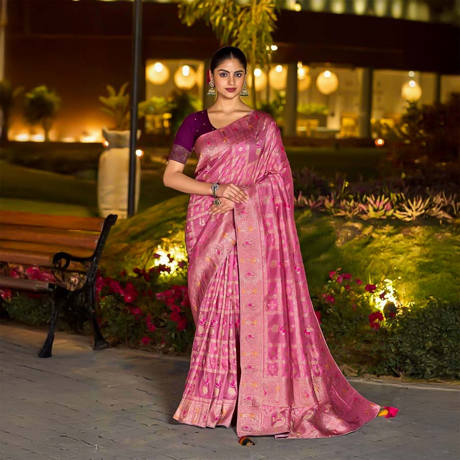 Pink  Dola Silk Casual Wear Saree