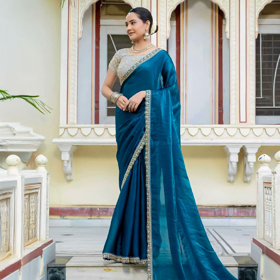 Blue  Satin Party Wear Saree