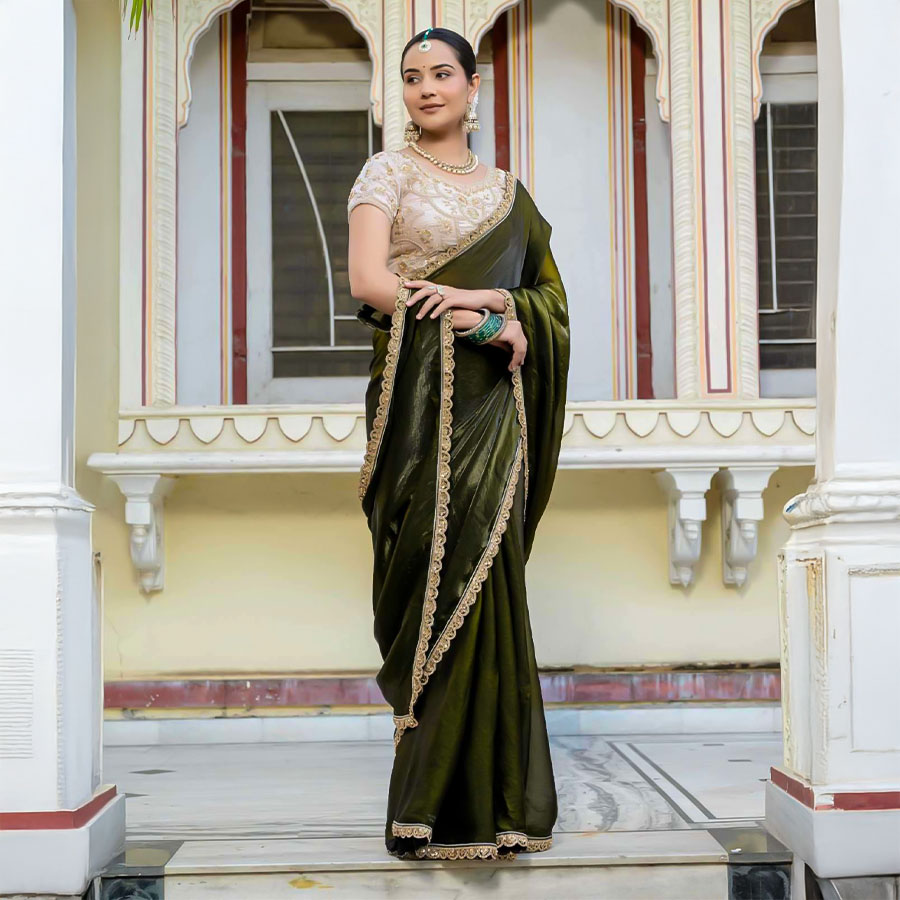 Green  Satin Party Wear Saree