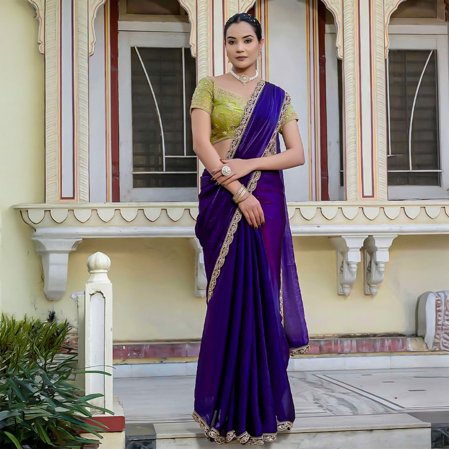 Violet Satin Party Wear Saree