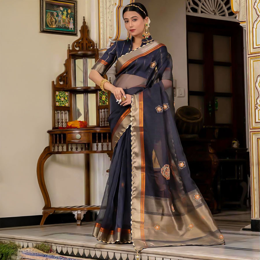Blue Kota Linen Casual Wear Saree