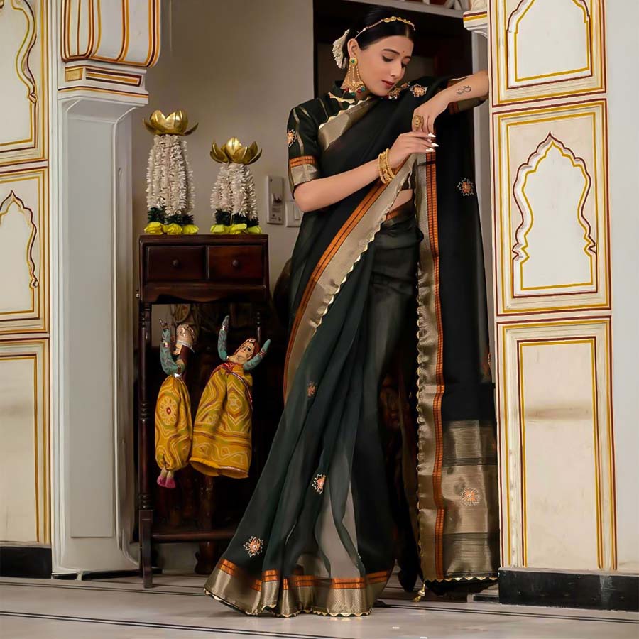 Black Kota Linen Casual Wear Saree