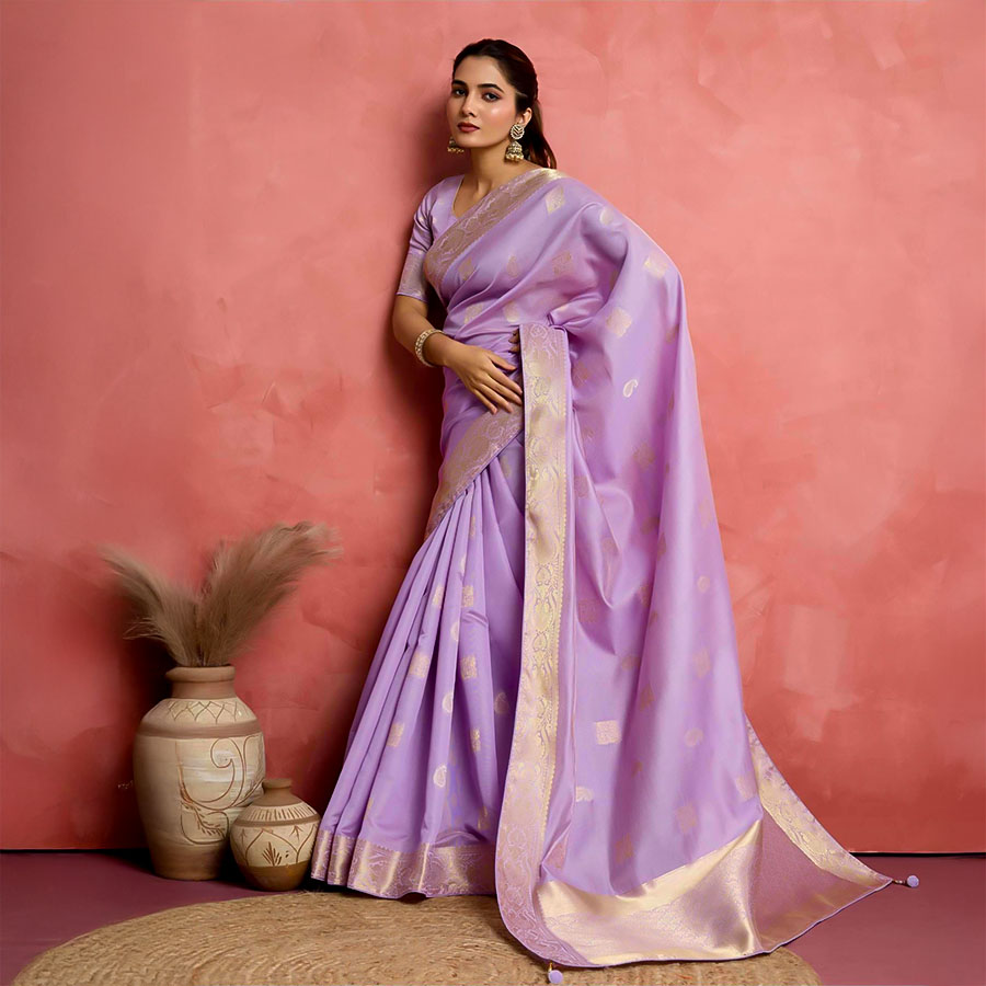 Purple  Soft Silk  Casual Wear Saree