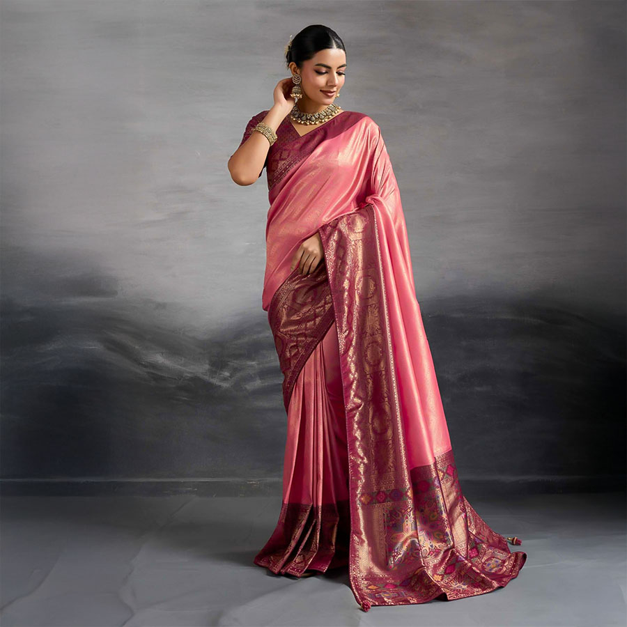 Pink Kanjivaram Silk Casual Wear Saree