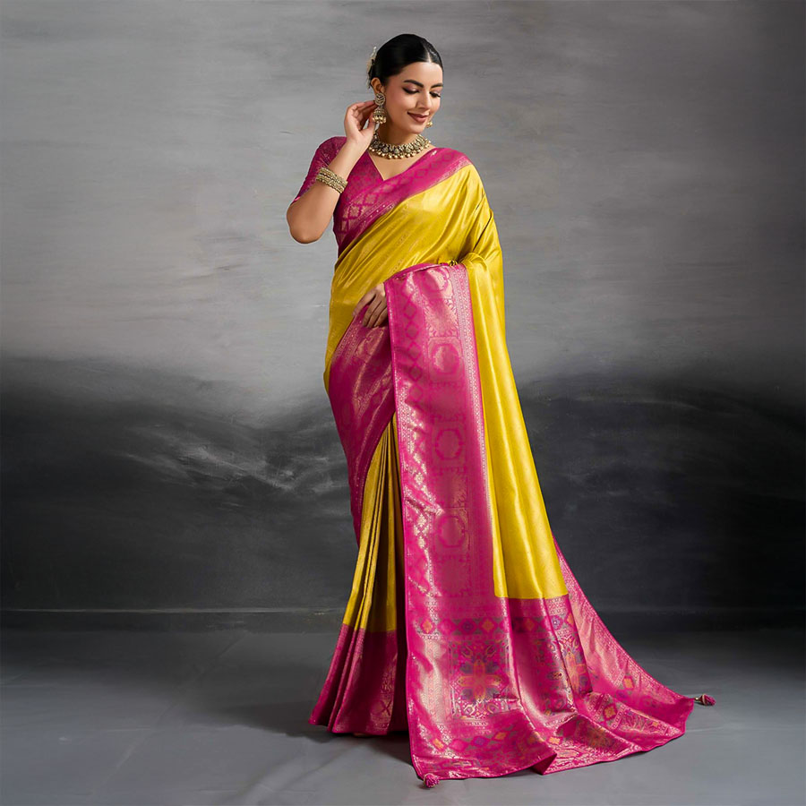 Yellow Kanjivaram Silk Casual Wear Saree