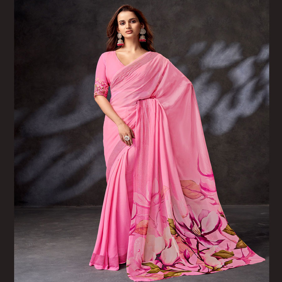 Light pink Georgette  Casual Saree