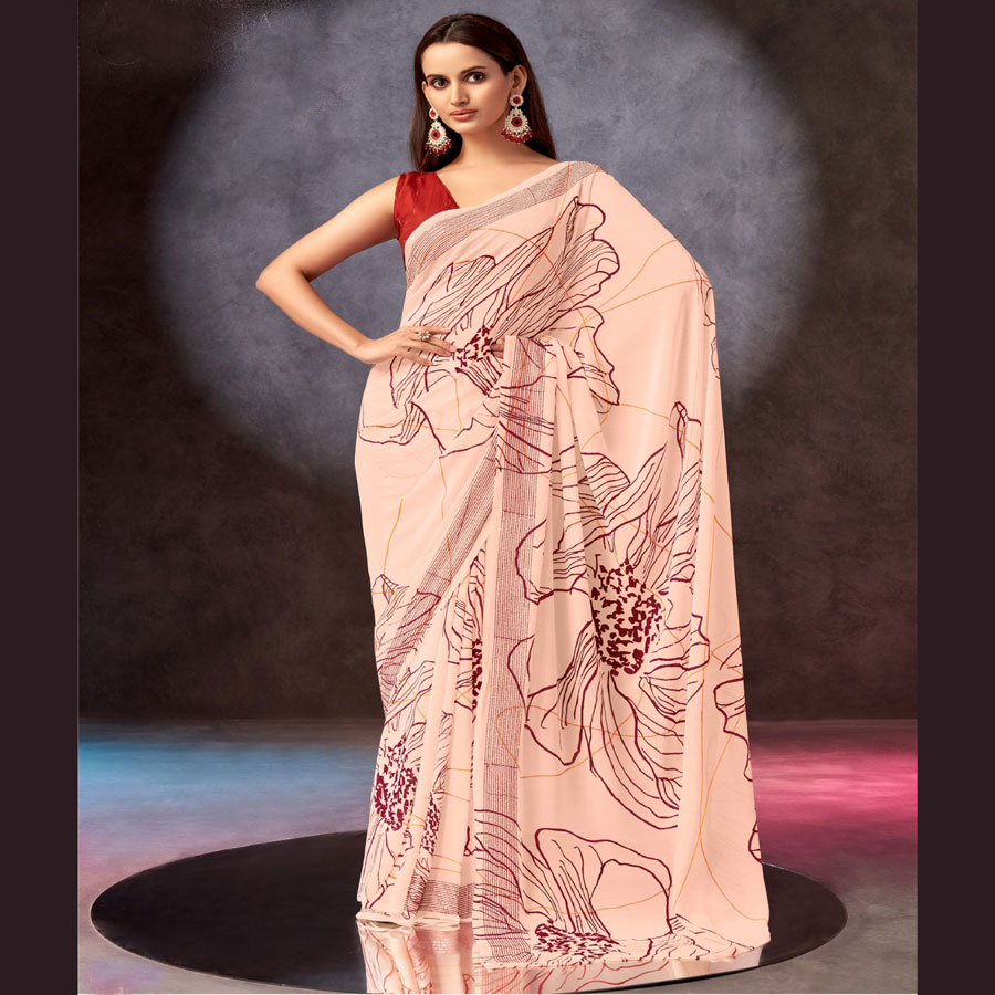 Light pink Georgette  Printed Saree