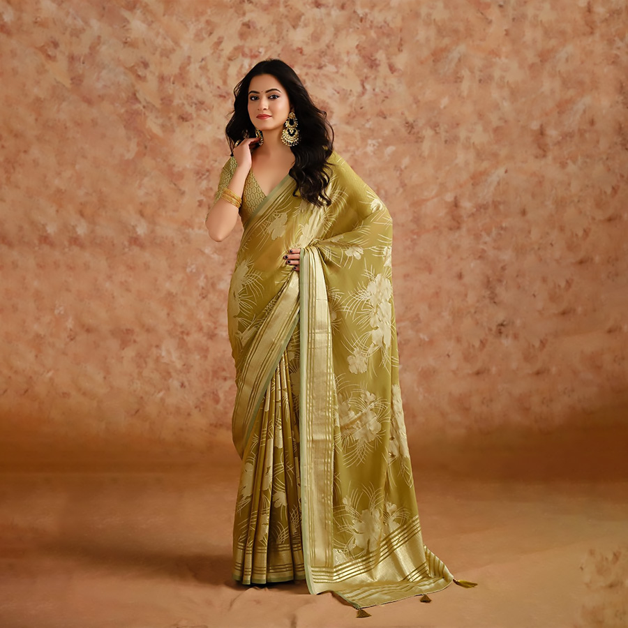 Sea green Moss Brasoo Casual Saree