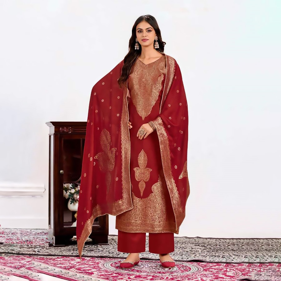 Red Muslin  Casual Suit