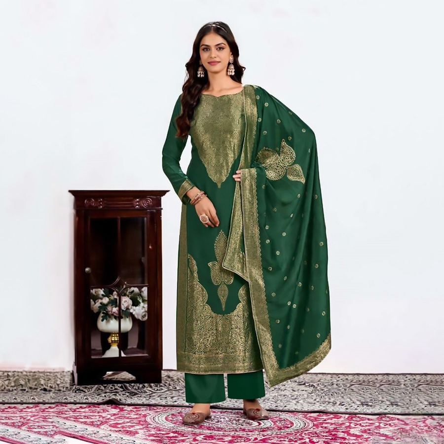 Green Muslin  Casual Suit