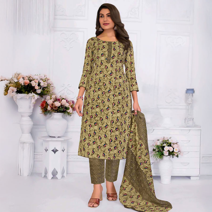 Green  Cotton Casual Wear Salwar Kameez