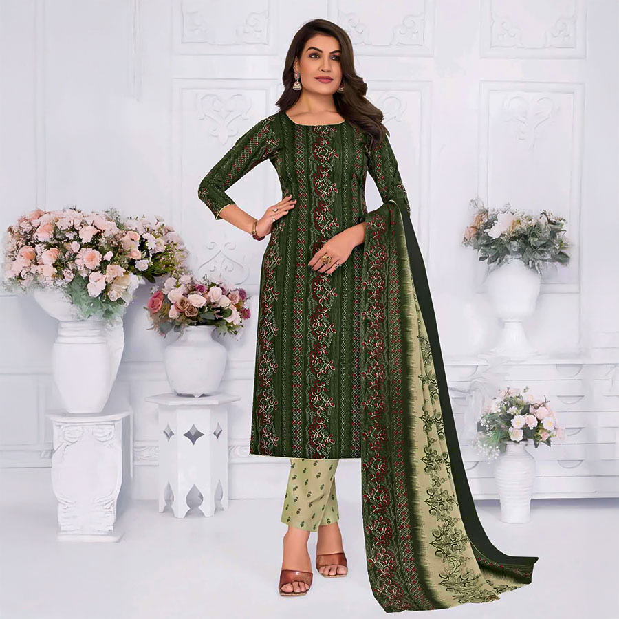 Green  Cotton Casual Wear Salwar Kameez