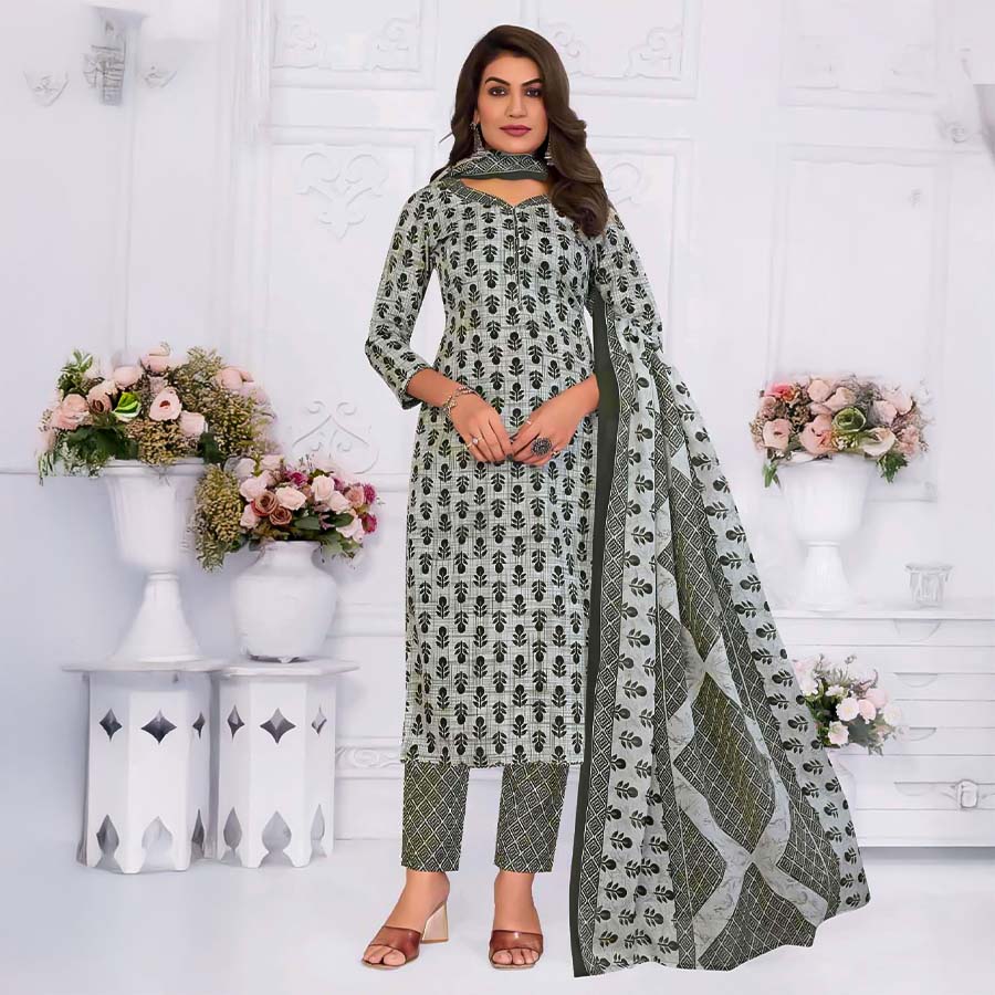 Green  Cotton Casual Wear Salwar Kameez