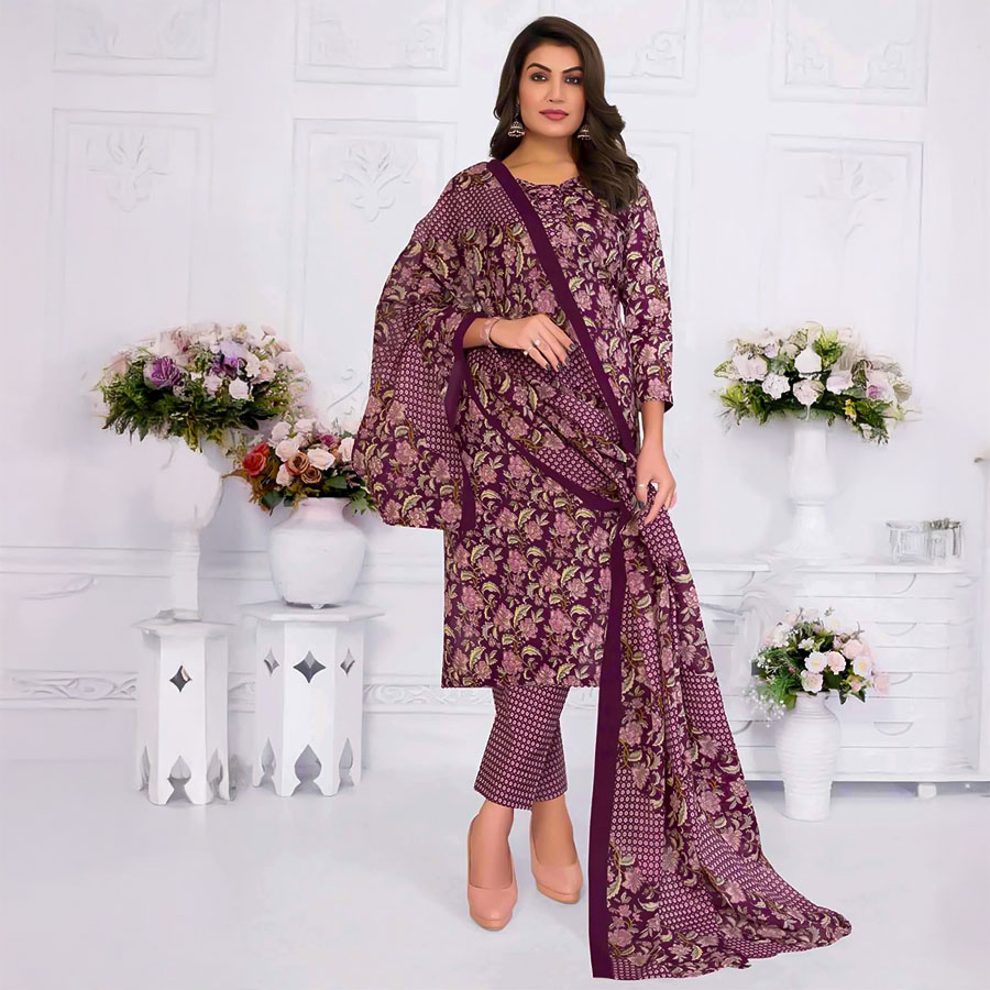 Purple Cotton Casual Wear Salwar Kameez