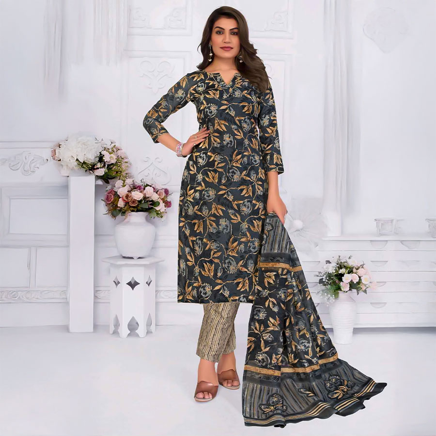 Grey Cotton Casual Wear Salwar Kameez