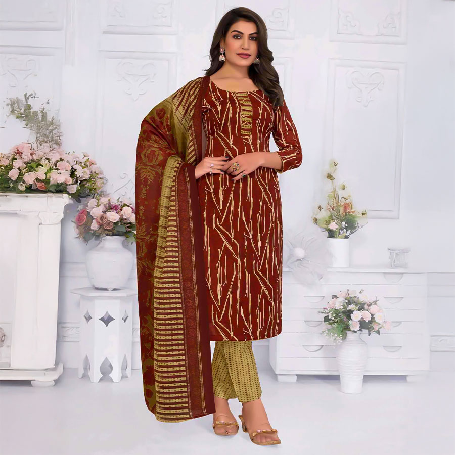 Brown Cotton Casual Wear Salwar Kameez